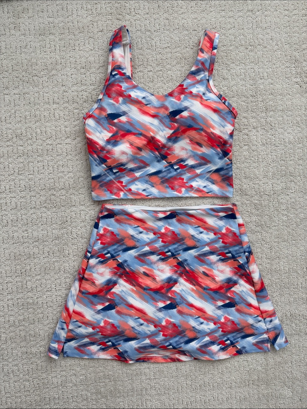 Marika‎ Abstract Tennis skirt Set - Red, Blue & White